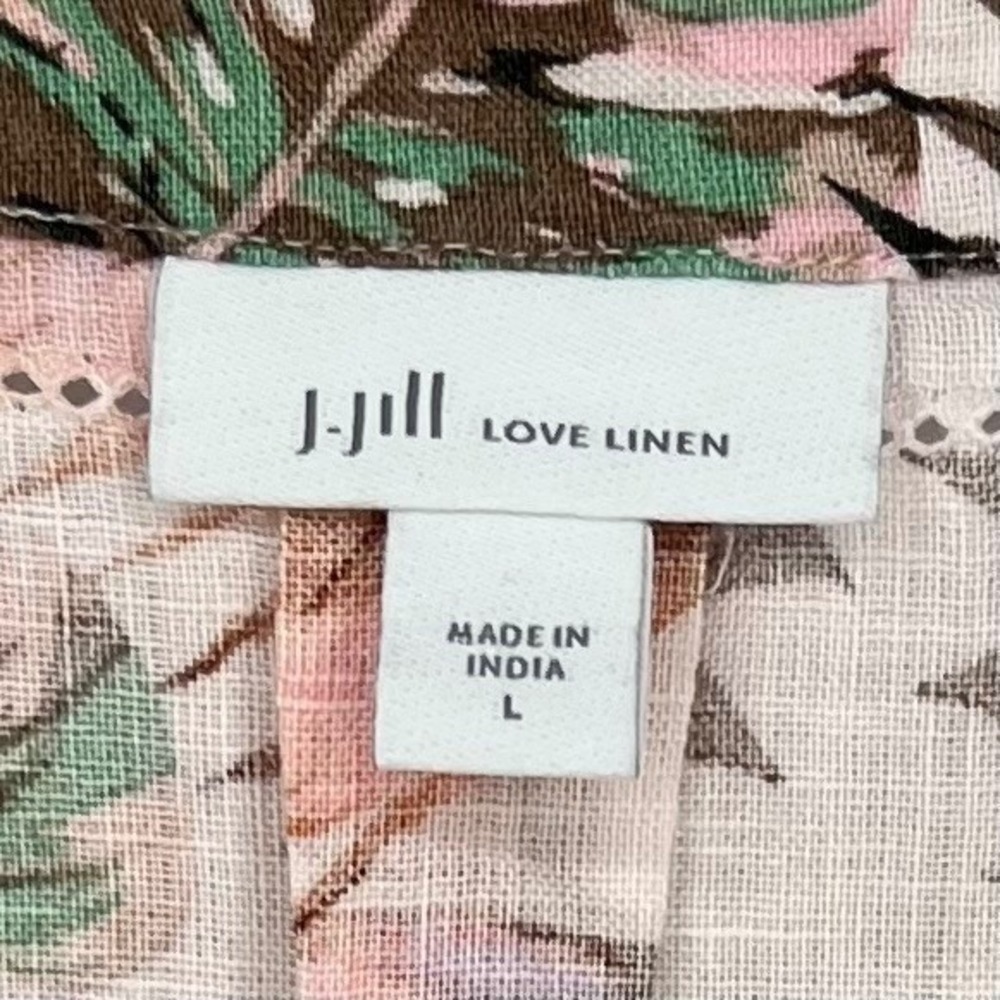 J. Jill Love Linen Women Tropical Palm Leaf Bell Sleeve‎ Tunic Top Size L Pink - Picture 6 of 11